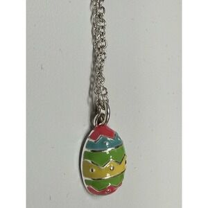 SAQ Easter Egg Pendant Necklace Enamel Multicolor Spring Holiday Jewelry Pastels